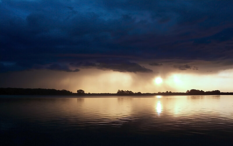 Sunset over a calm lake
