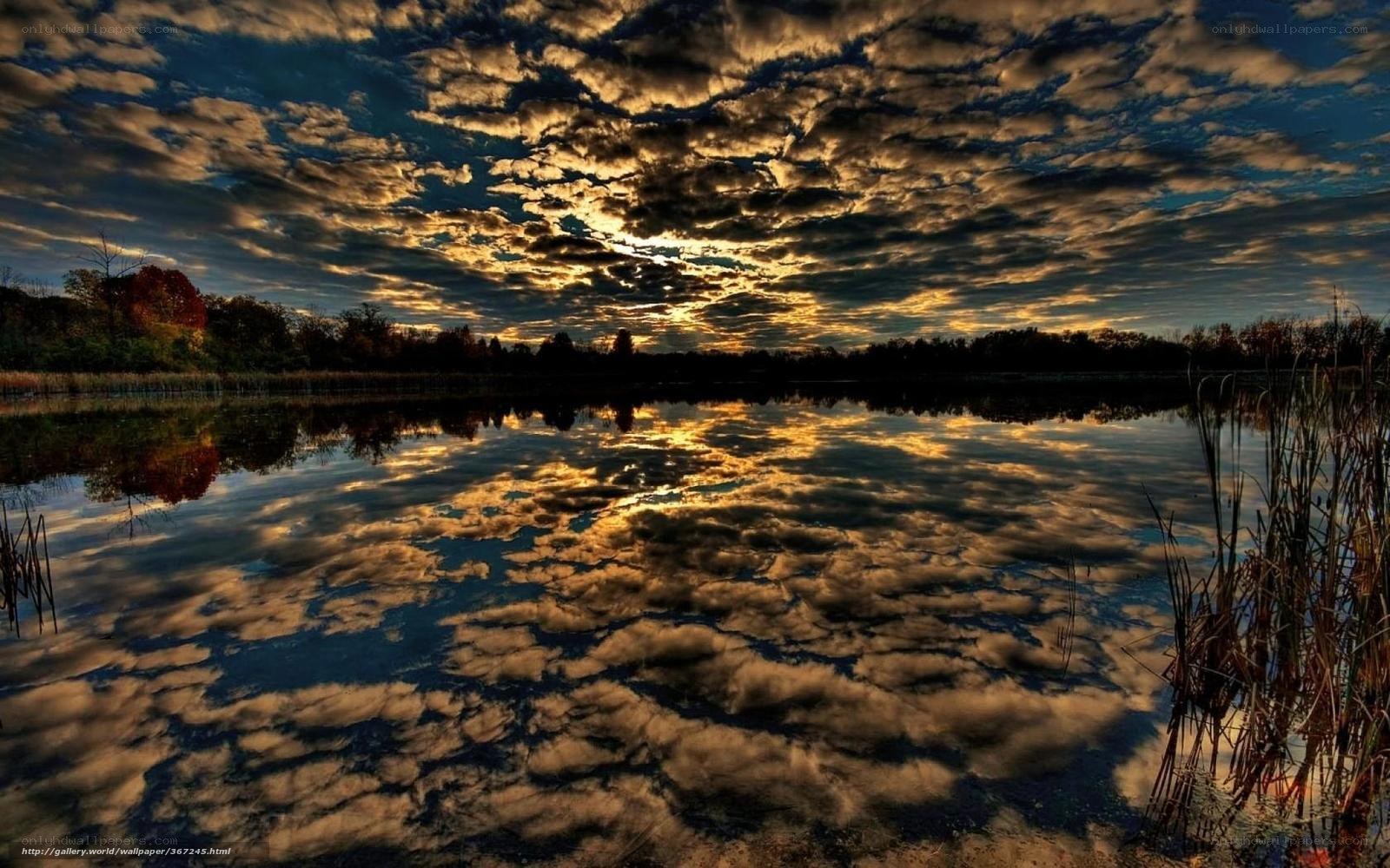 Sunset over a calm lake