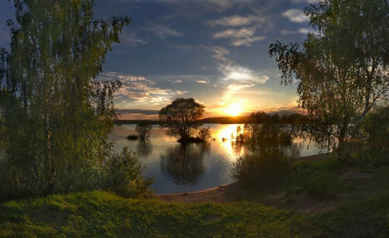 sunset over a calm lake