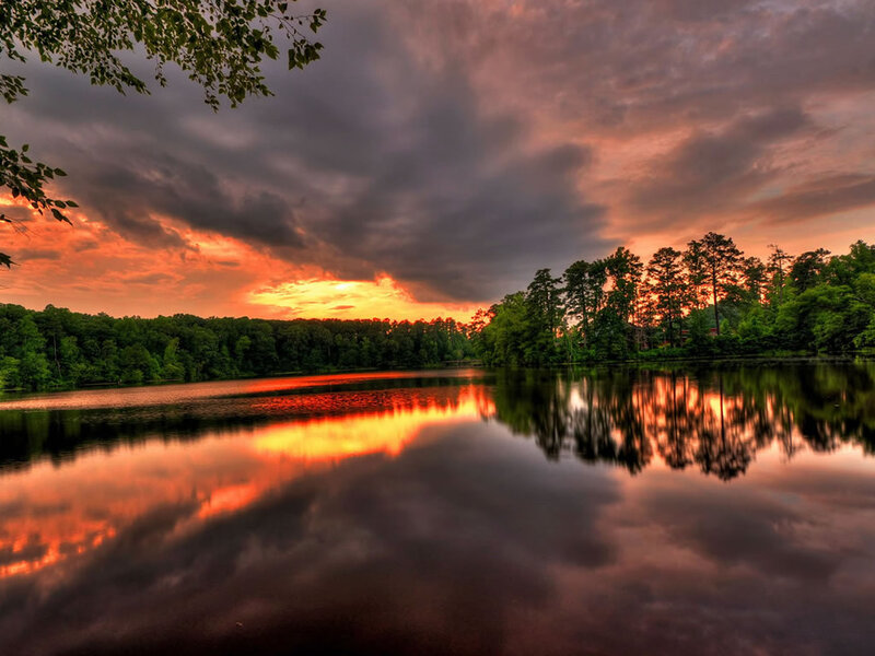 sunset over a calm lake