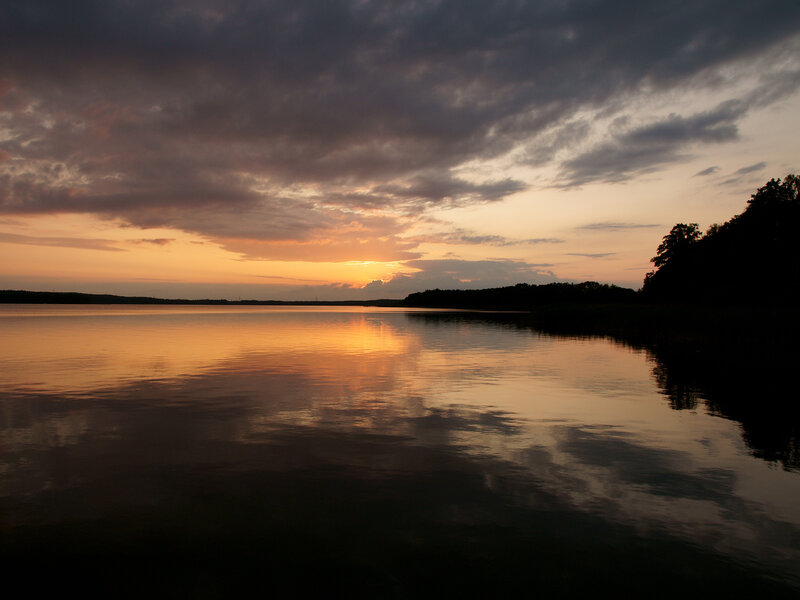 Sunset over a calm lake