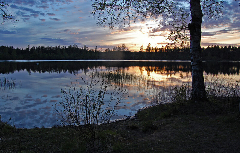 Sunset over a calm lake