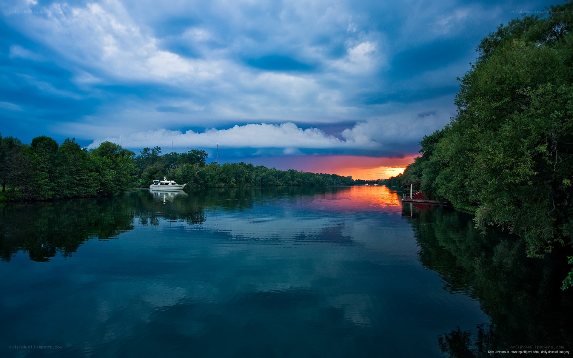 Sunset over a calm river