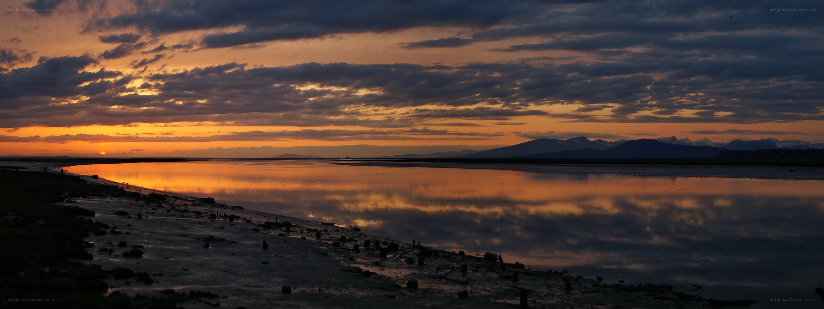 Sunset over a calm river