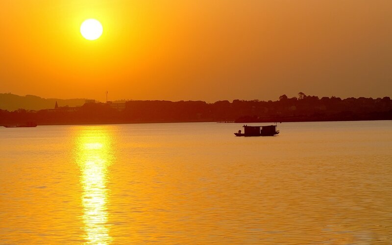 Sunset over a calm river