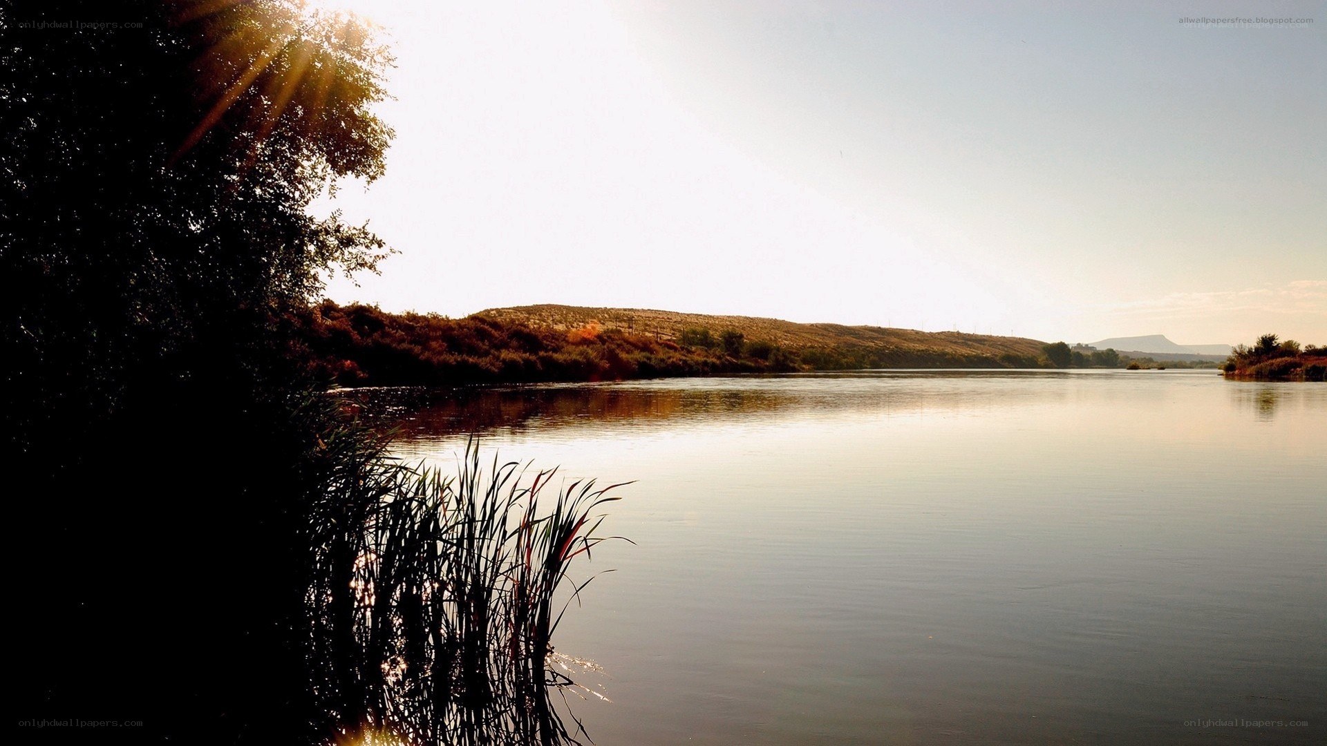 Sunset over a calm river