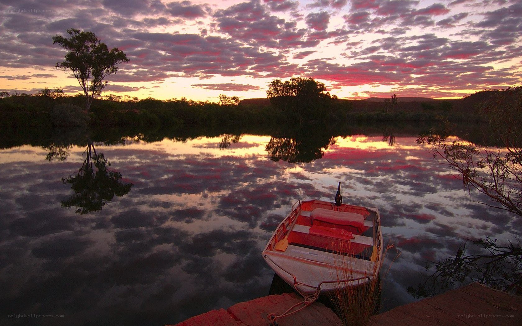 Sunset over a calm river