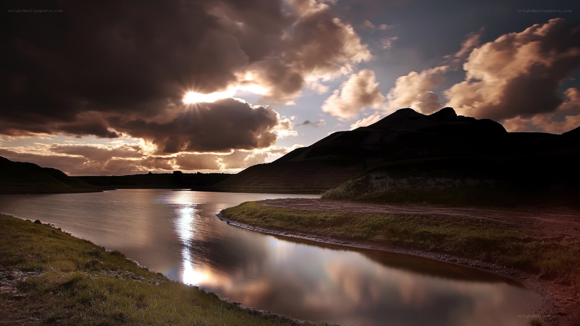 Sunset over a calm river