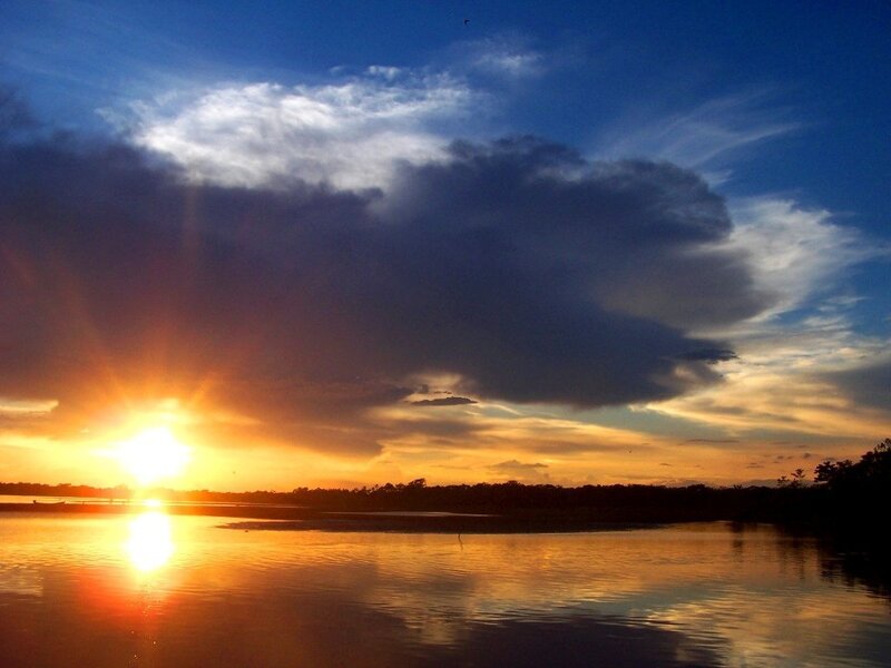 Sunset over a calm river