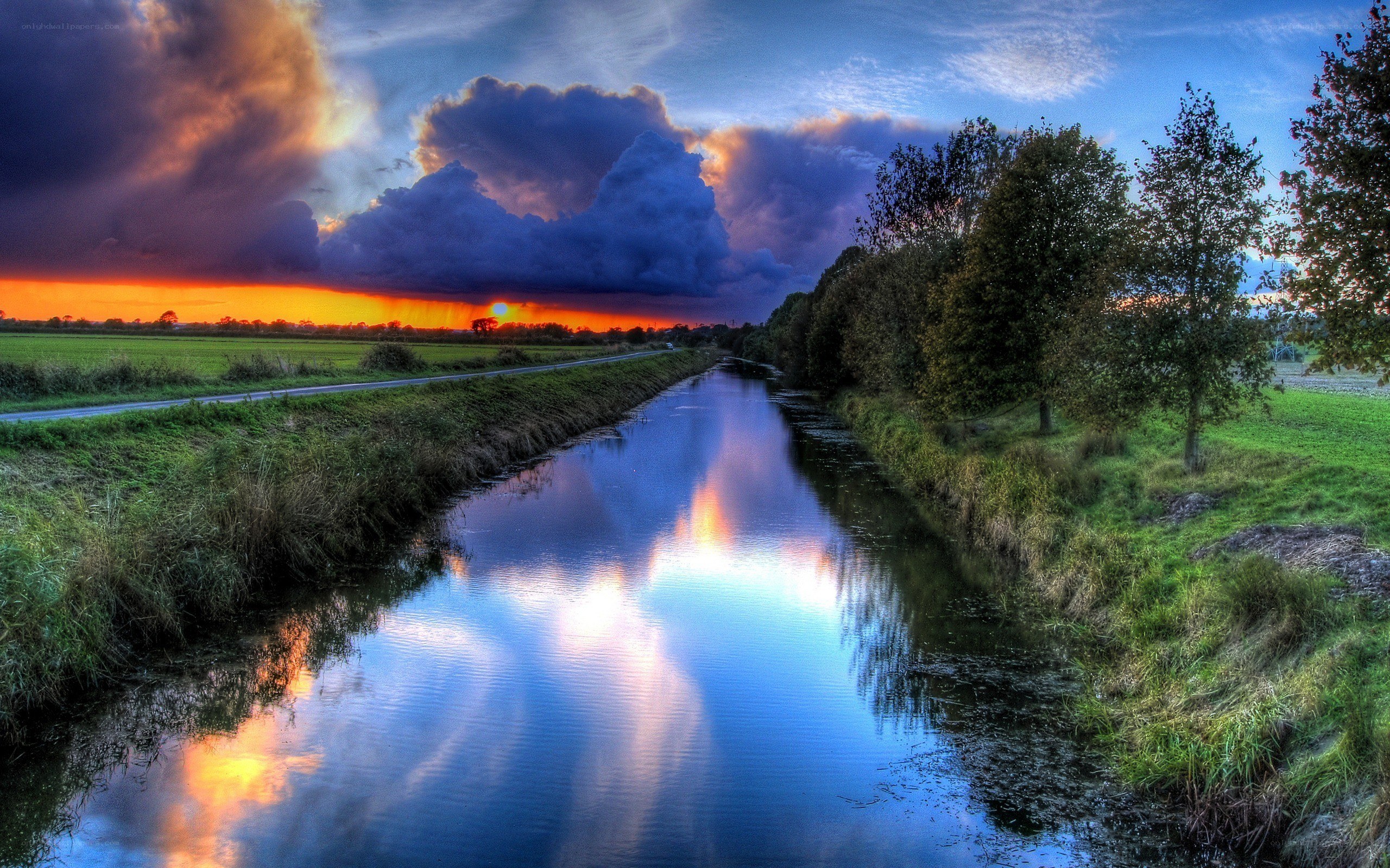Sunset over a canal