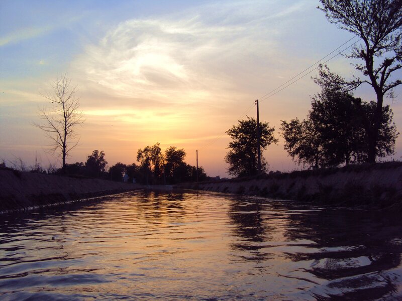 Sunset over a canal