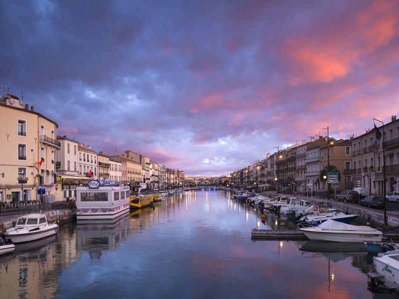 Sunset over a canal in France