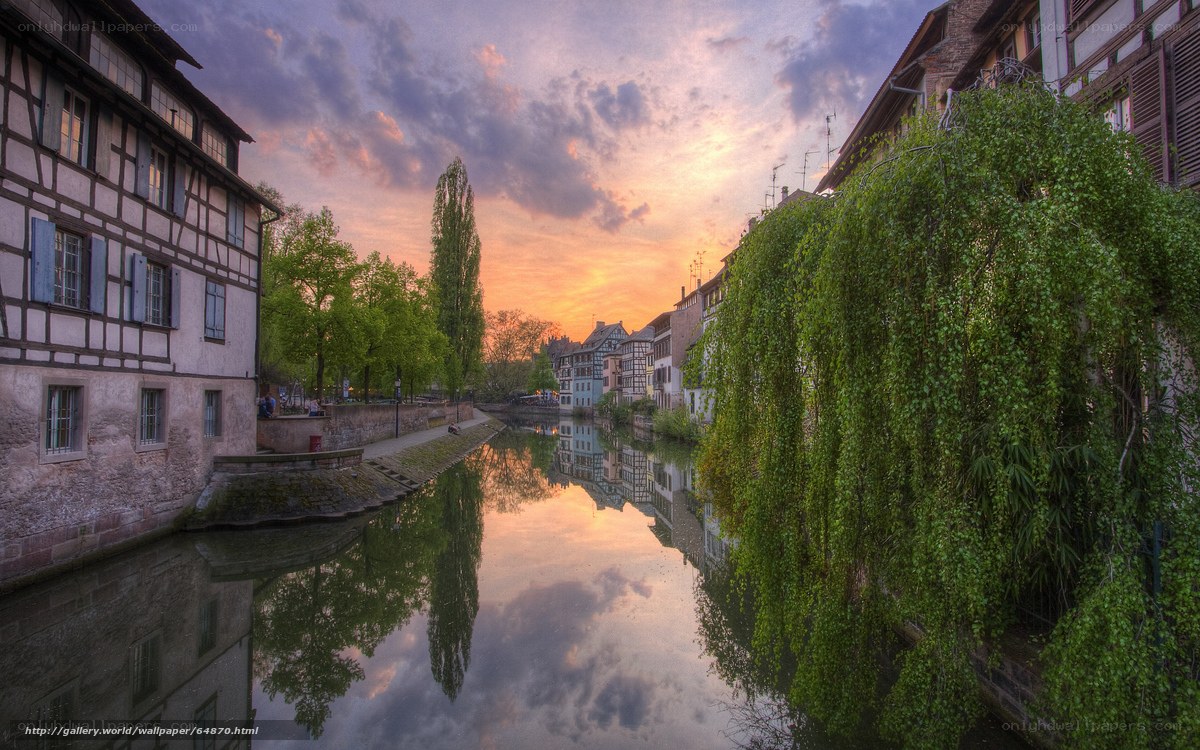 Sunset over a canal in Strasbourg