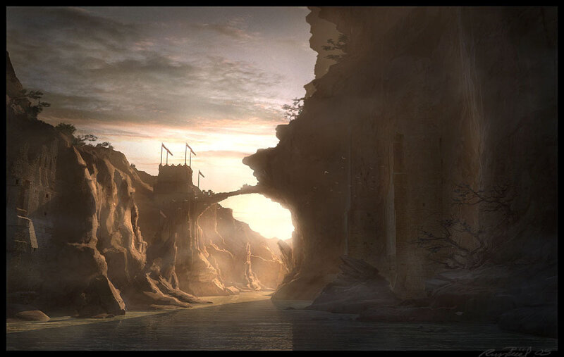 Sunset over a canyon fortress