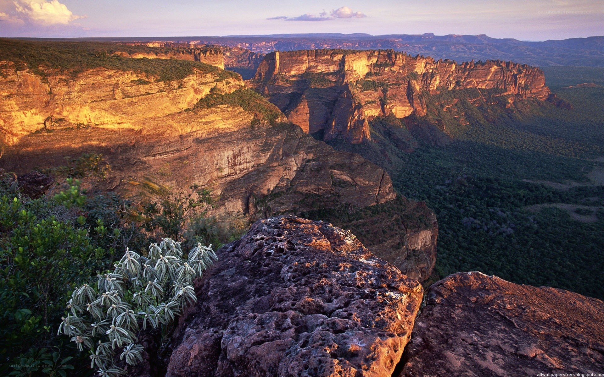 Sunset over a canyon landscape