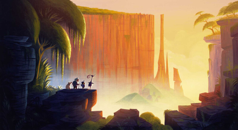 Sunset over a canyon landscape