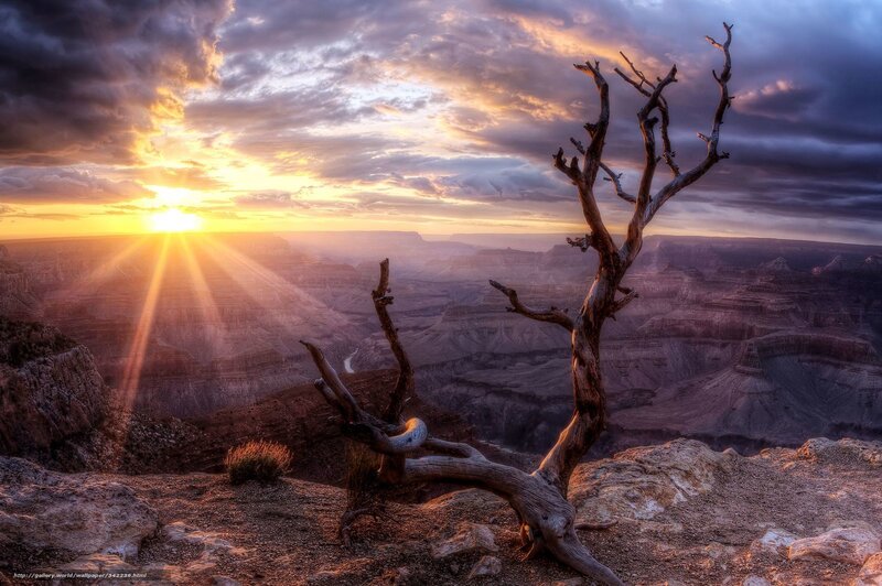 Sunset over a canyon landscape