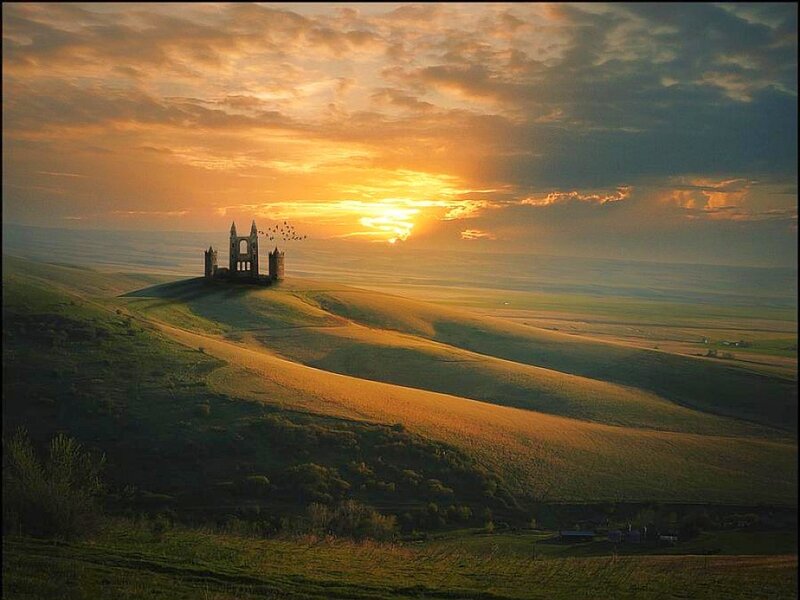 Sunset over a castle ruin