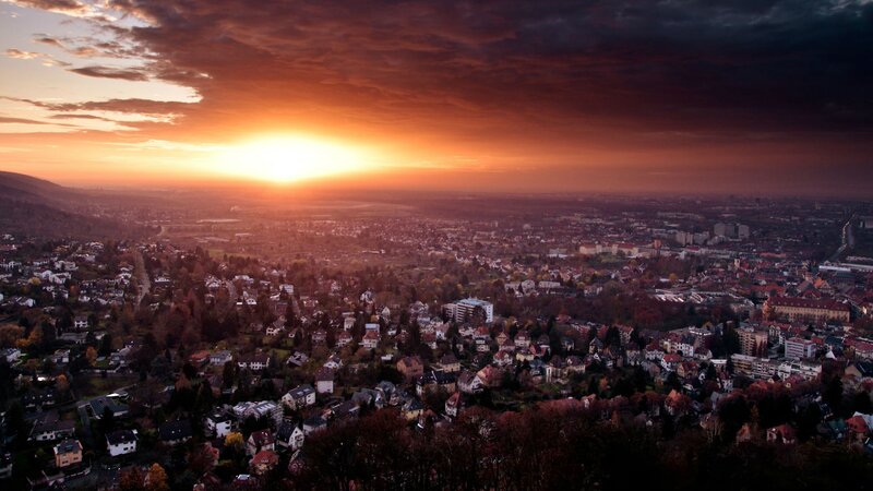 sunset over a city