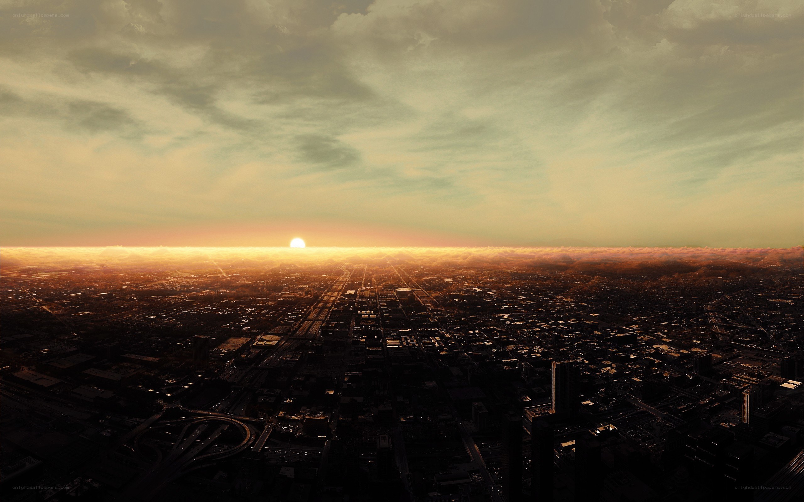 sunset over a city