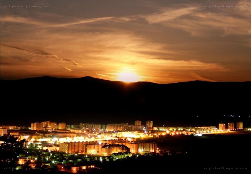 sunset over a city