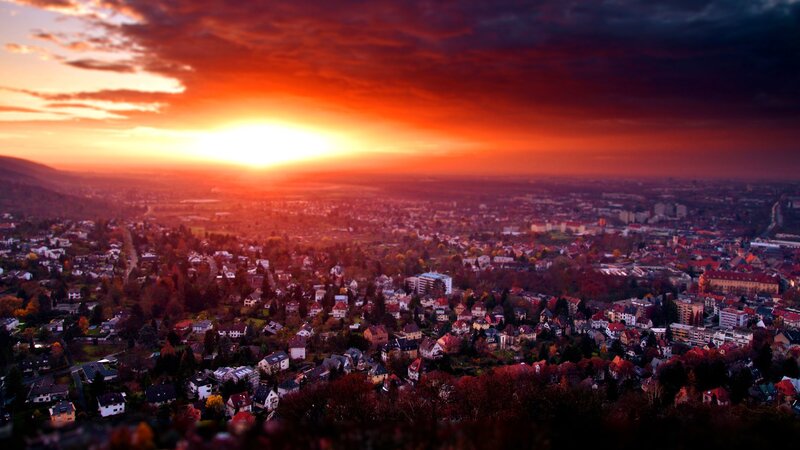 sunset over a city