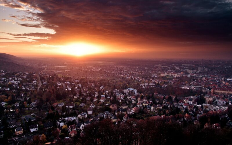 sunset over a city