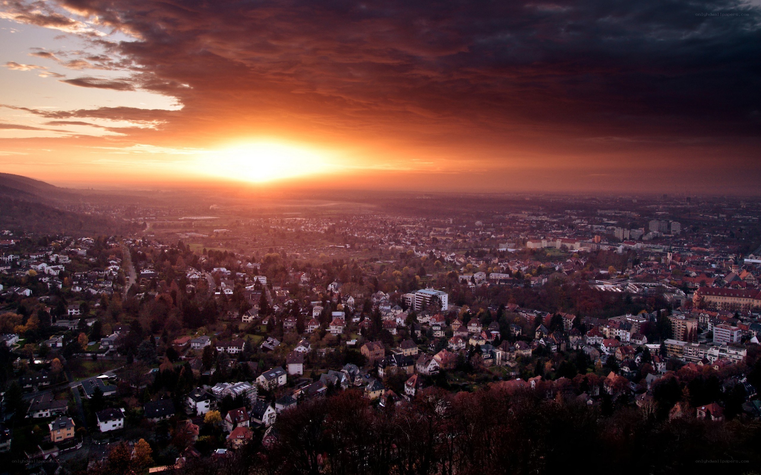 sunset over a city