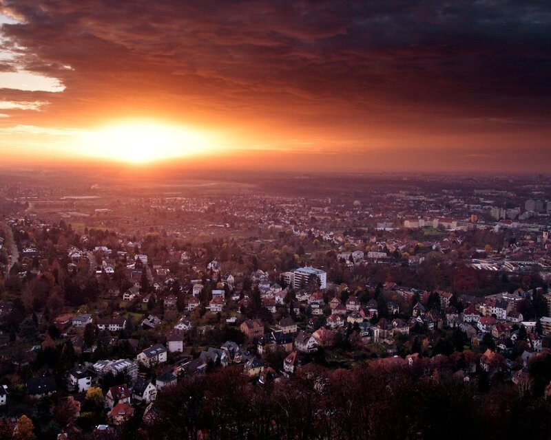 Sunset over a city