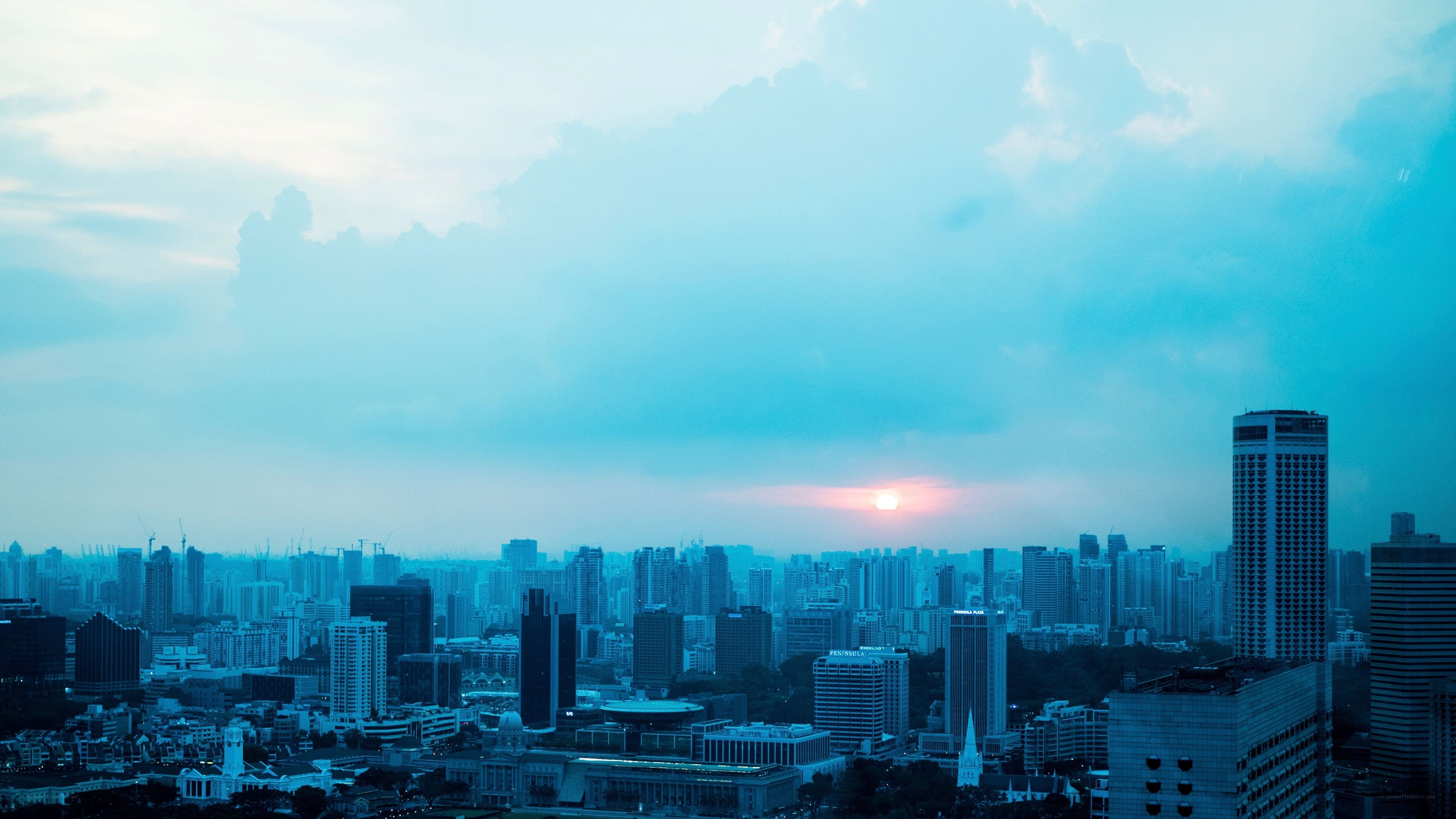 Sunset over a city skyline