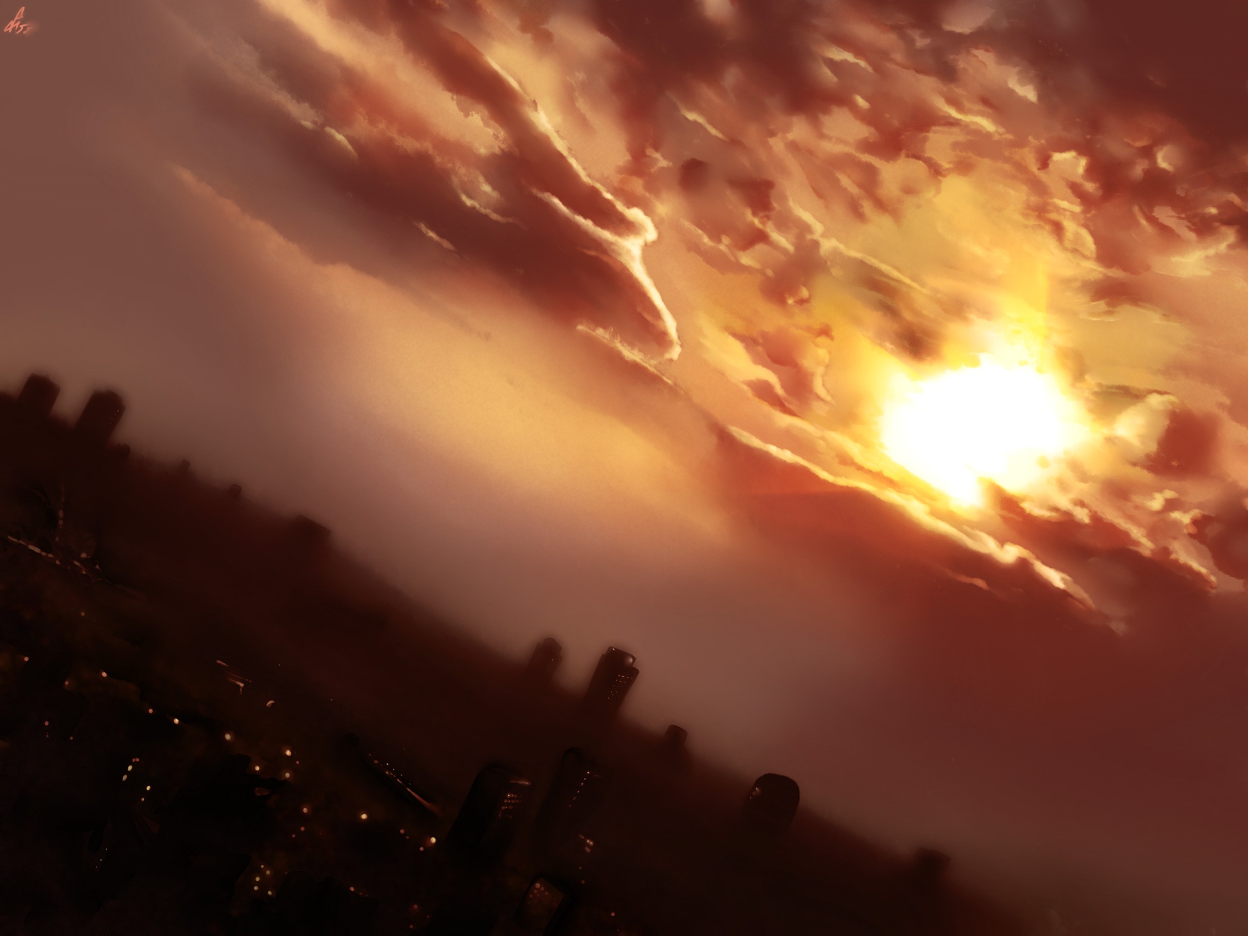 Sunset over a city skyline