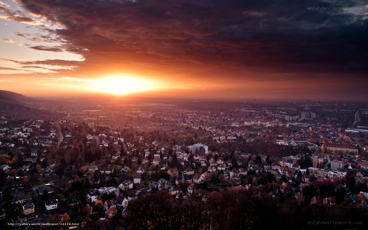 sunset over a city