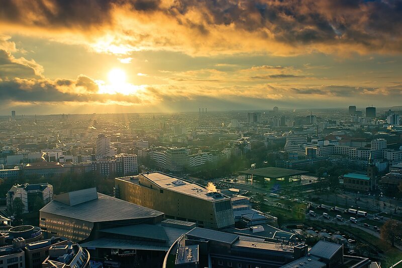 Sunset over a cityscape