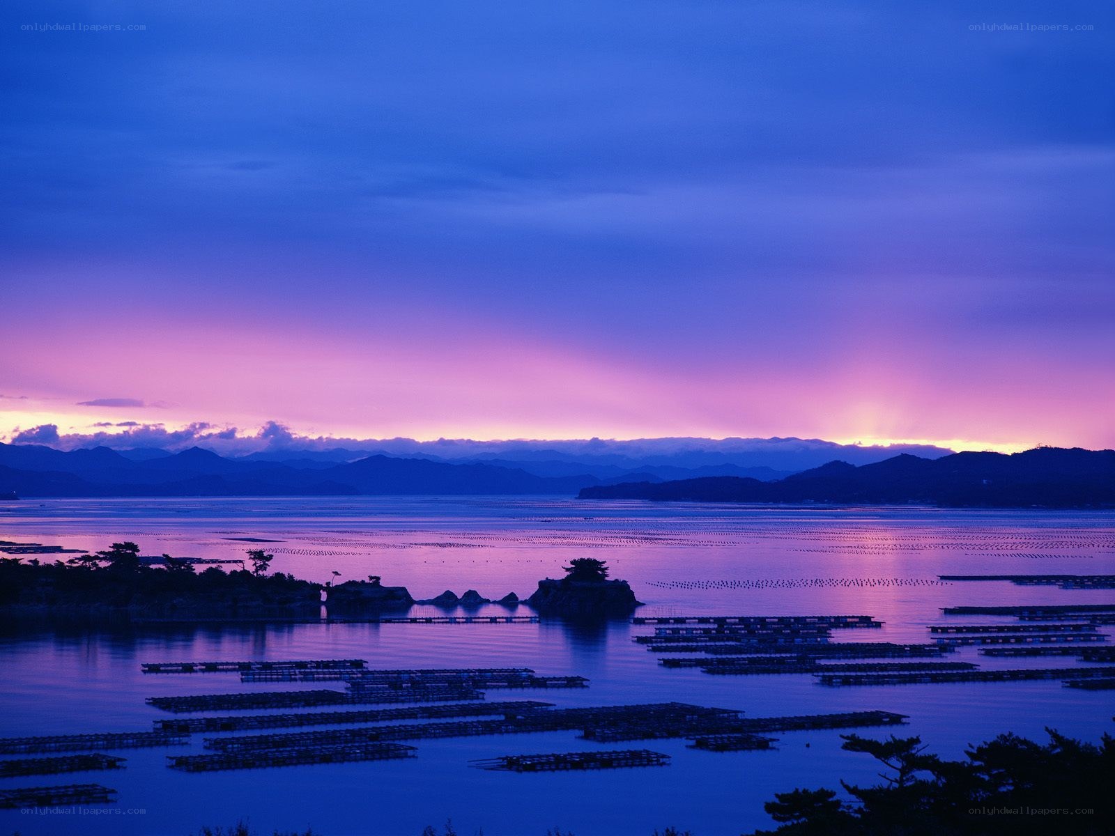 Sunset over a coastal bay