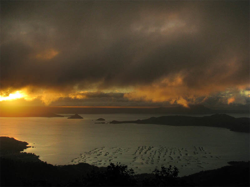 sunset over a coastal bay