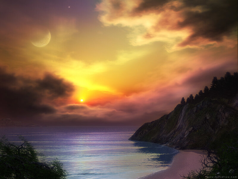 Sunset over a coastal bay