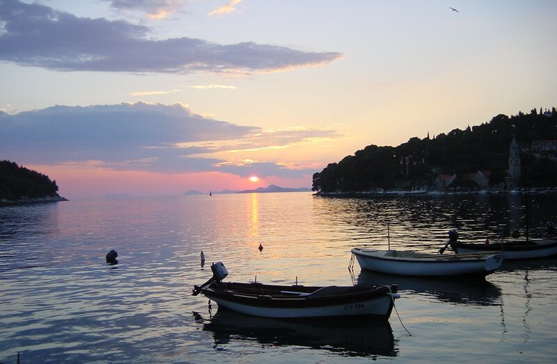 Sunset over a coastal bay