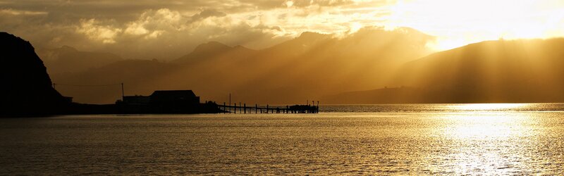 Sunset over a coastal bay