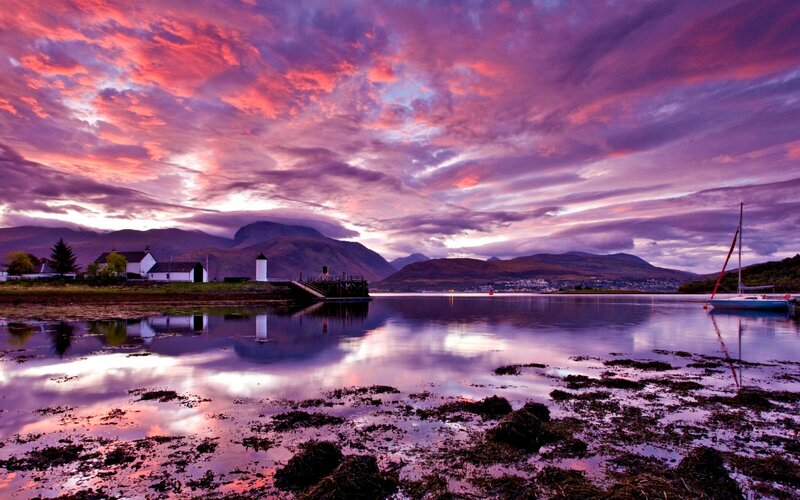 Sunset over a Coastal Bay — Purple