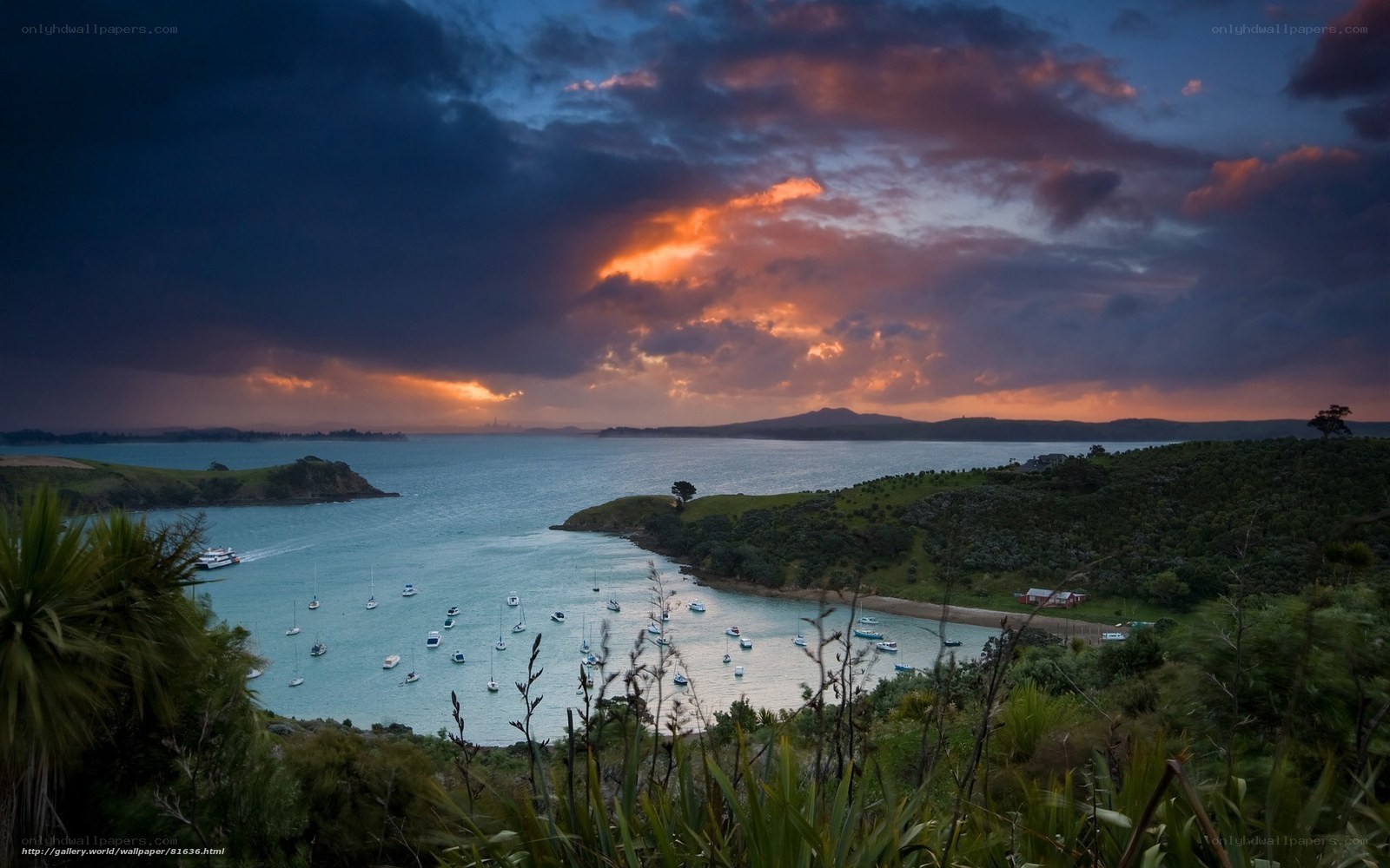 Sunset over a coastal bay