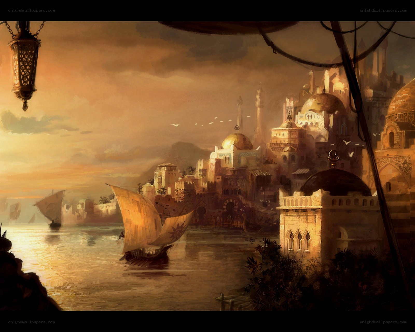 Sunset over a coastal city