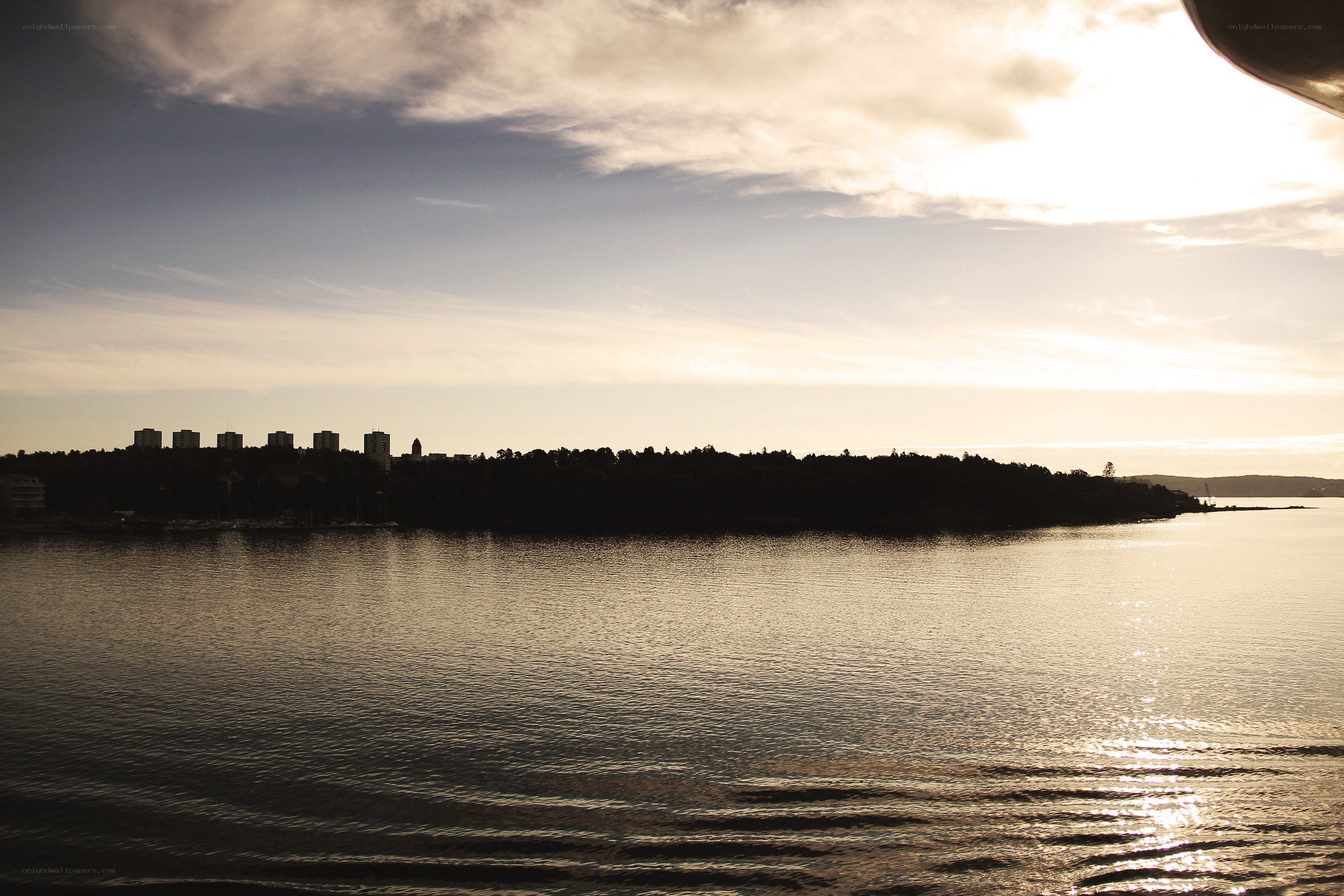 Sunset over a coastal city