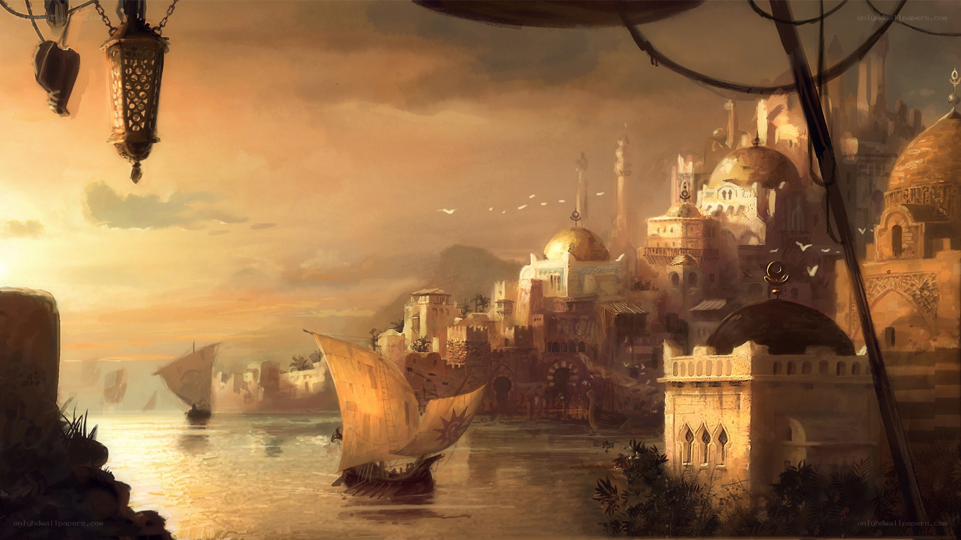 sunset over a coastal city