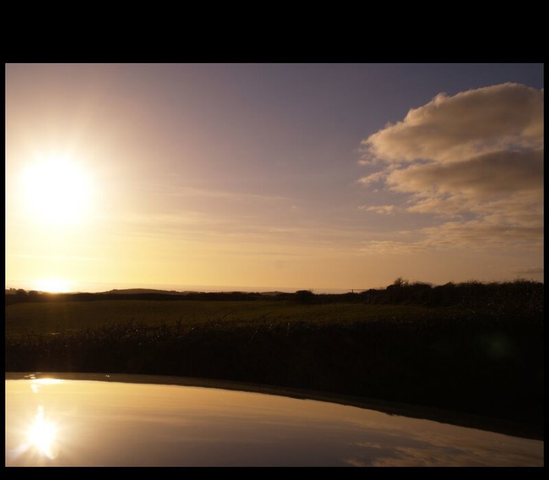 Sunset over a coastal field