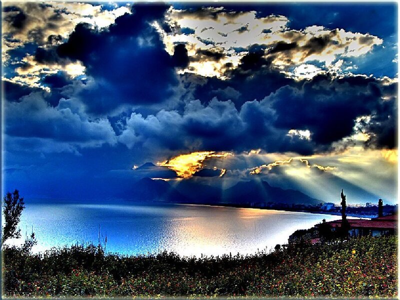 Sunset over a coastal lake