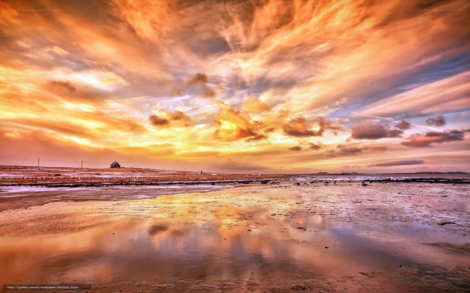 Sunset over a coastal landscape