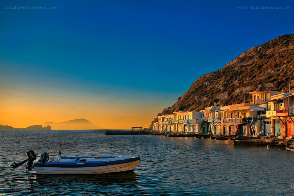 Sunset over a coastal village