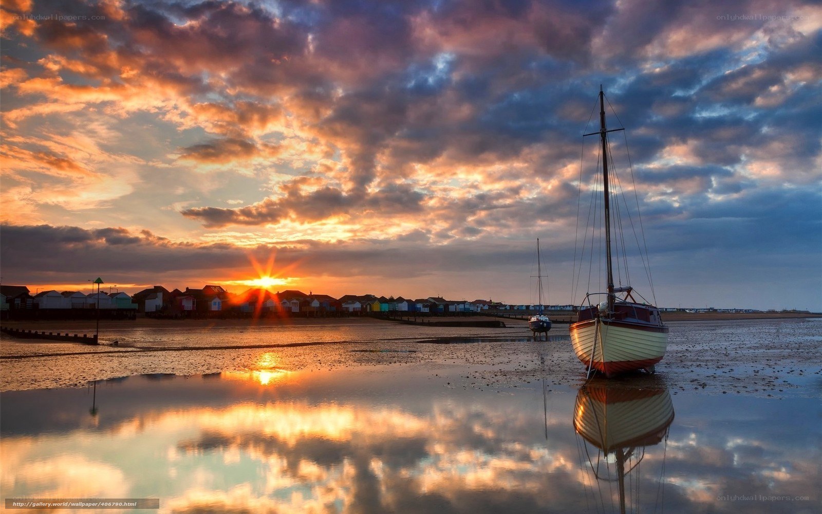 Sunset over a coastal village