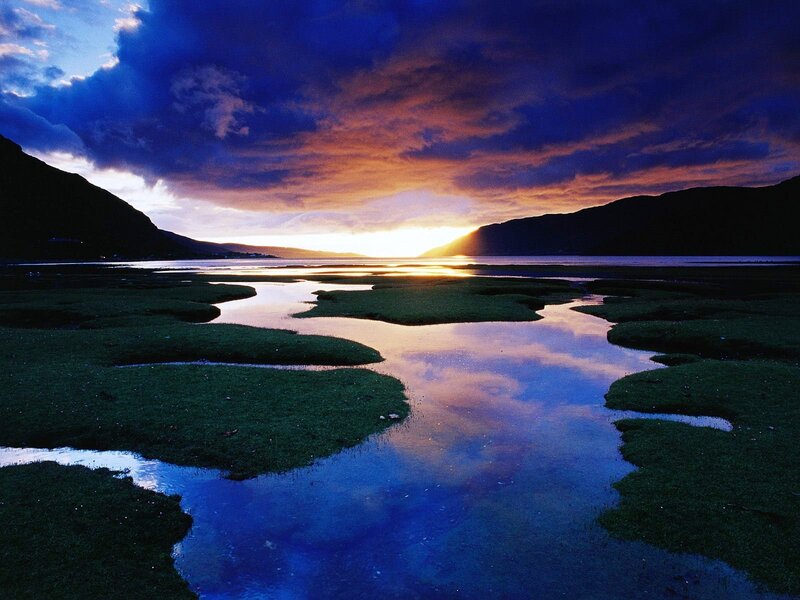 Sunset over a coastal wetland