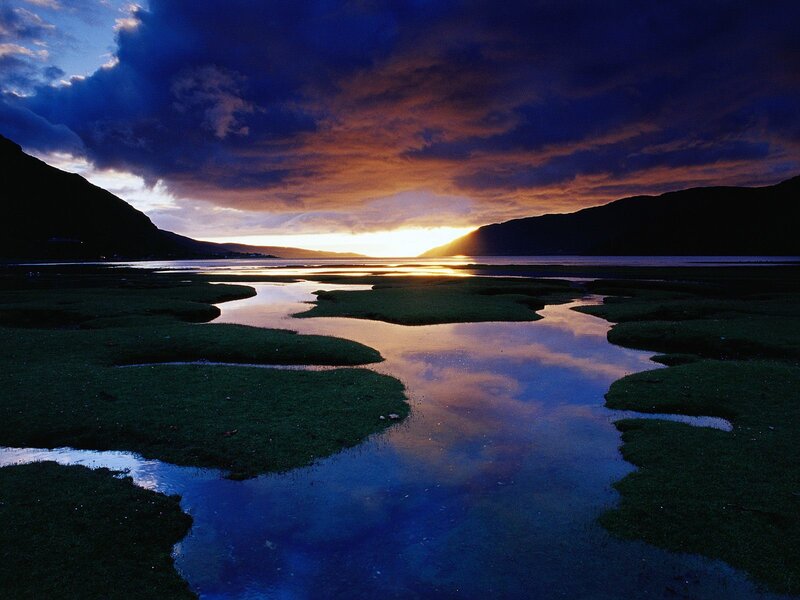 Sunset over a coastal wetland